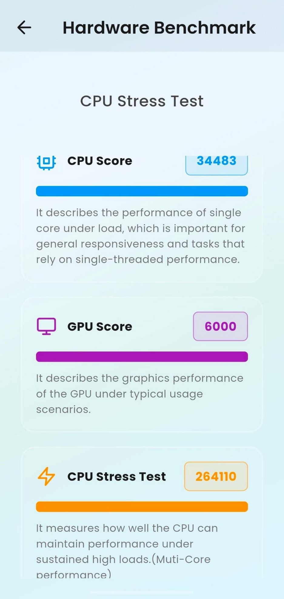 Explain My Phone — Detailed Scores screen