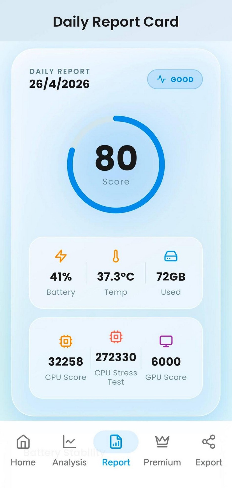 Explain My Phone — Daily Report Card screen