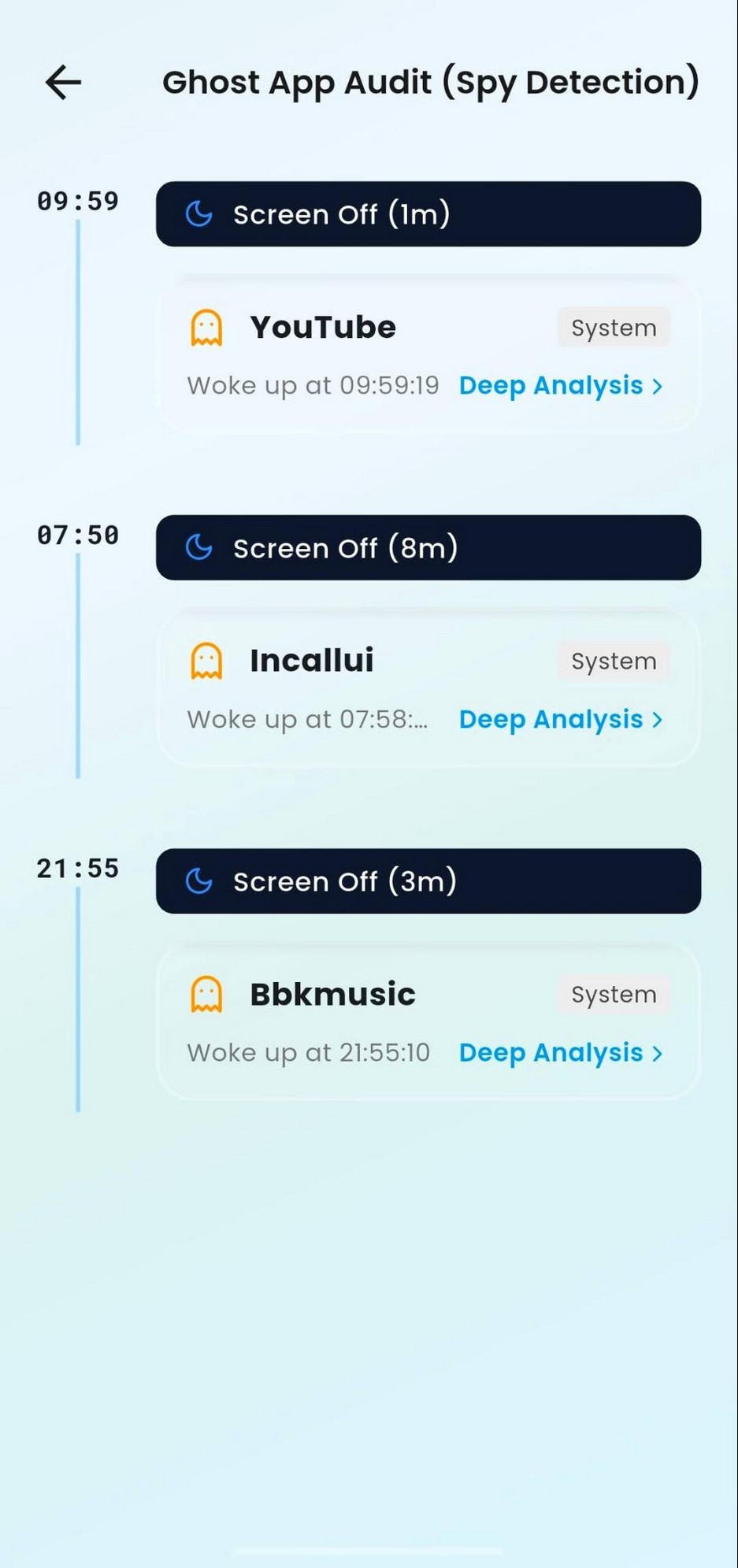 Explain My Phone — Ghost App Audit screen