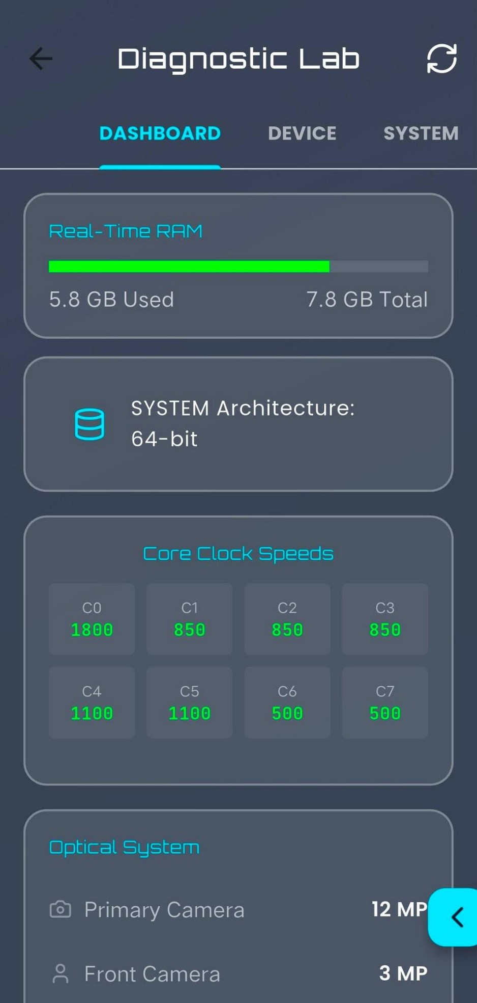 Explain My Phone — Diagnostic Dashboard screen